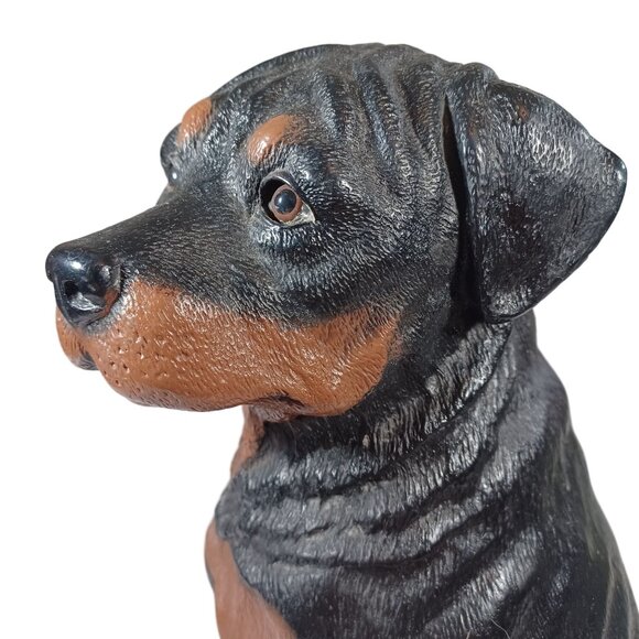 Vtg 12" Realistic Rottweiler Puppy Statue Figurine Glass Eyes Universal Statuary - Picture 10 of 11